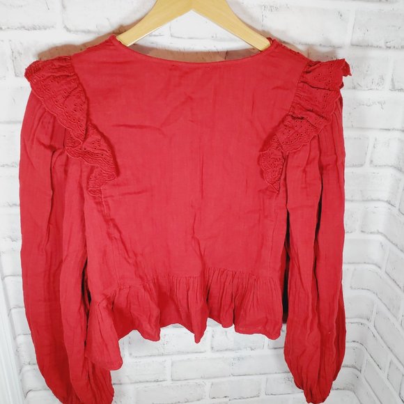 zara embroidered frilled top size medium nwt blouse with buttons - Picture 5 of 6